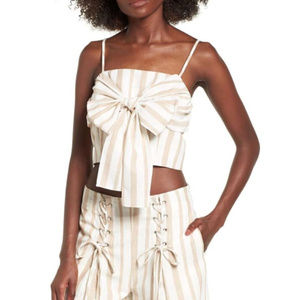 Chriselle X J.O.A Tie Front Striped Crop Top